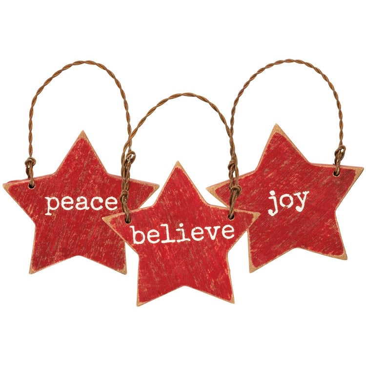 Peace Believe Joy Star Ornaments