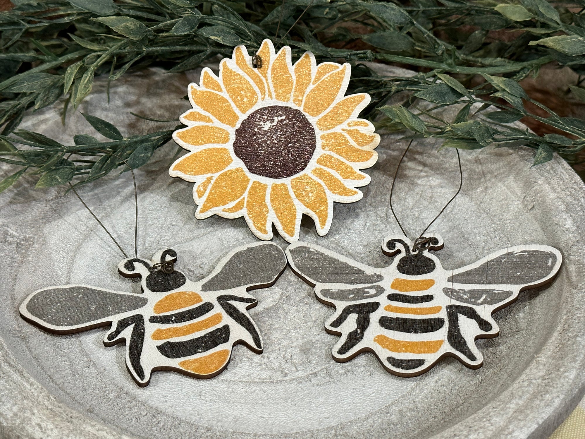 Bee & Sunflower Ornaments - Set of 3