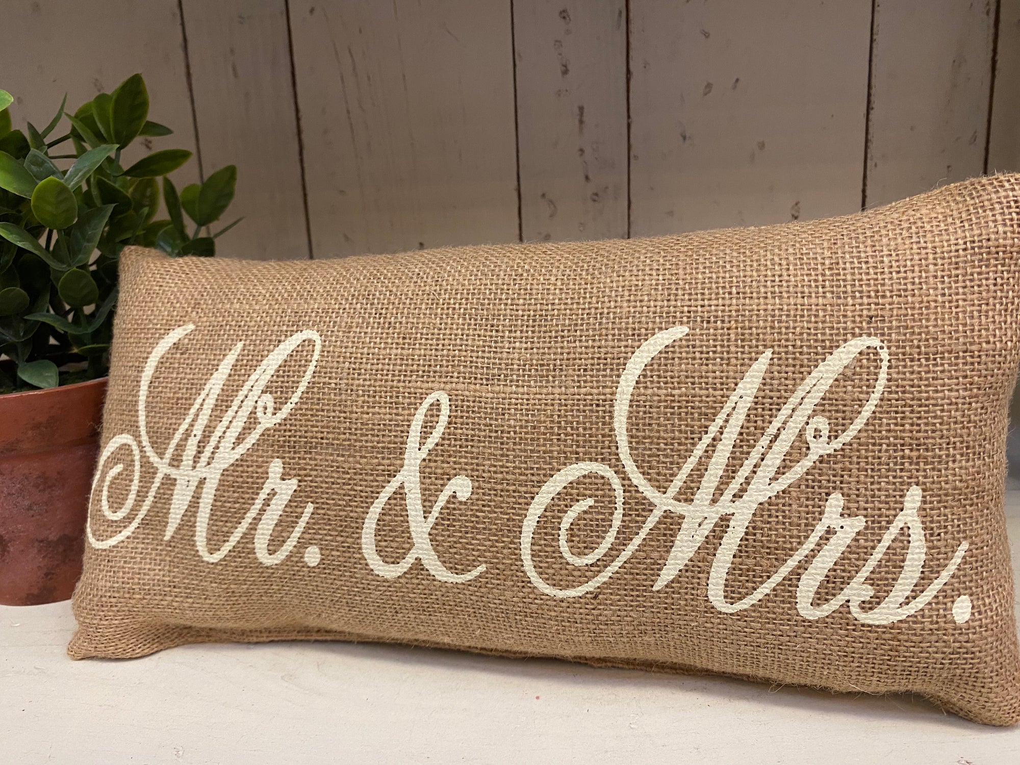 Burlap Mr & Mrs Pillow