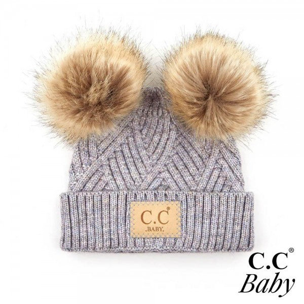 C.C Baby Beanie with Double Pom - Periwinkle Mix